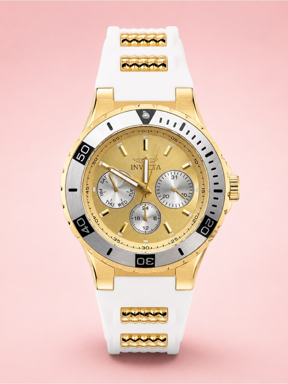 Invicta AVIATOR Gold and White Chronograph Sport Watch